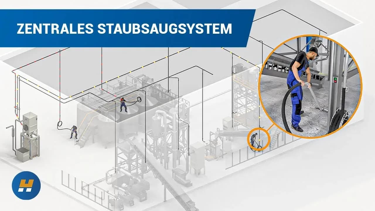 Sezione di un capannone produttivo con sistema di aspirazione centralizzata Herding