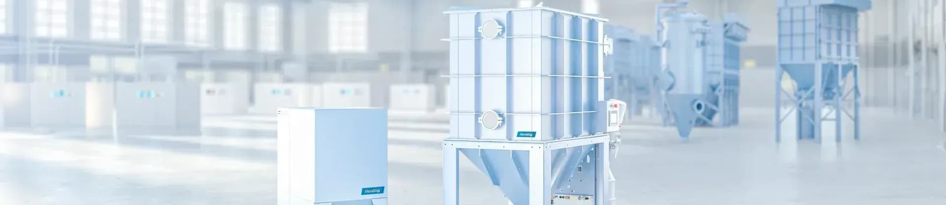 Hall industriel avec plusieurs installations d’aspiration et de filtration Herding
